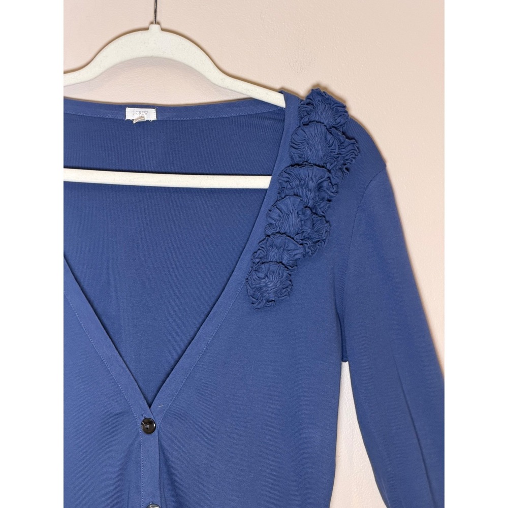 J.Crew Women Cardigan Blue Small Sweater Preppy Coastal Ruffle Coquette Casual - Picture 4 of 7